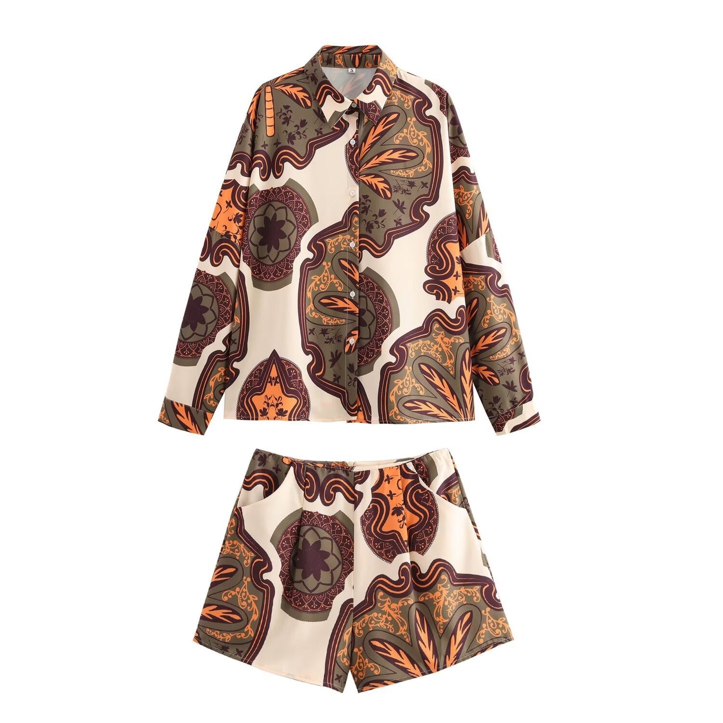 Women's Fashion Loose Slimming Printed Shirt Casual Suits