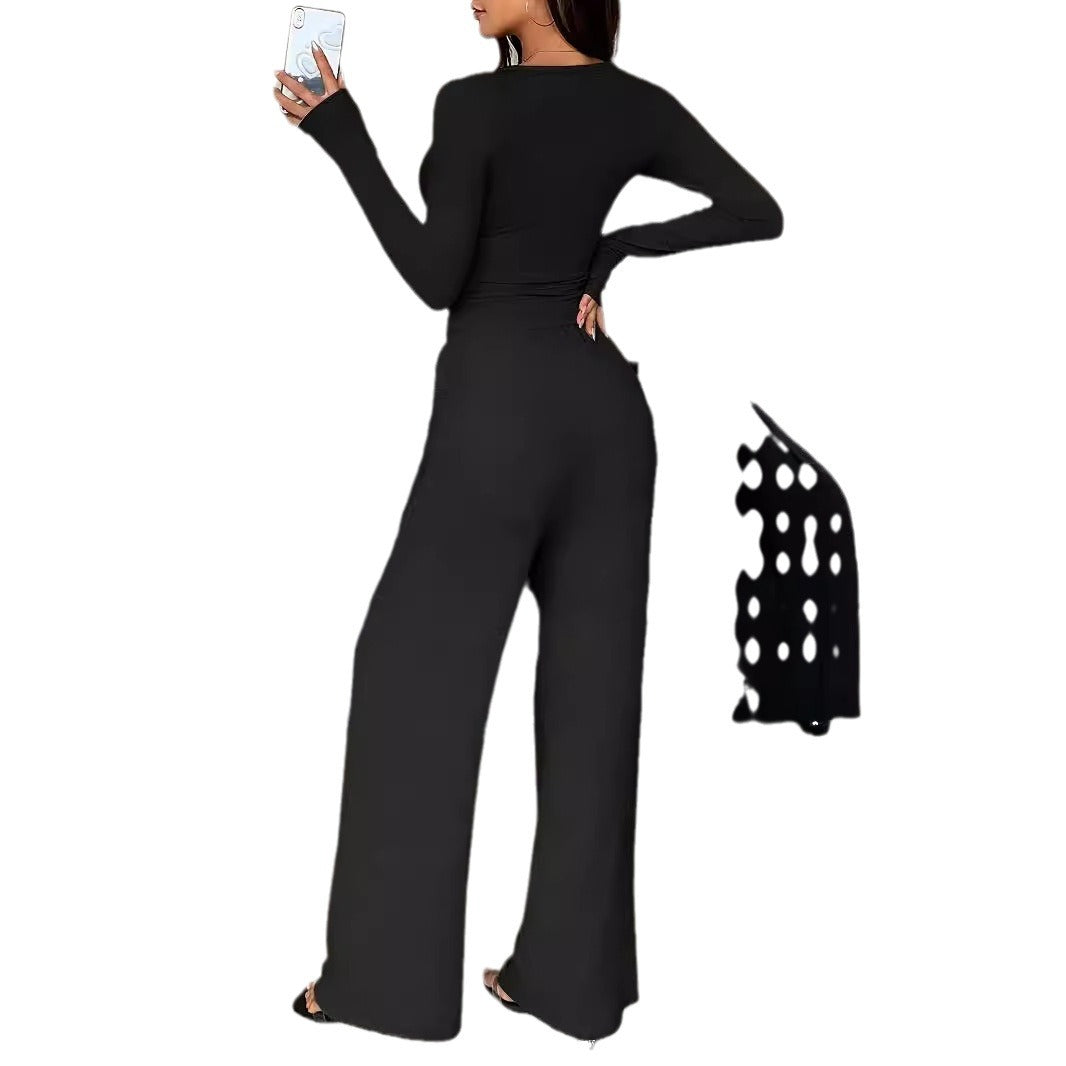 Women's Button Pure Color Tight Lengthened Trousers Suits
