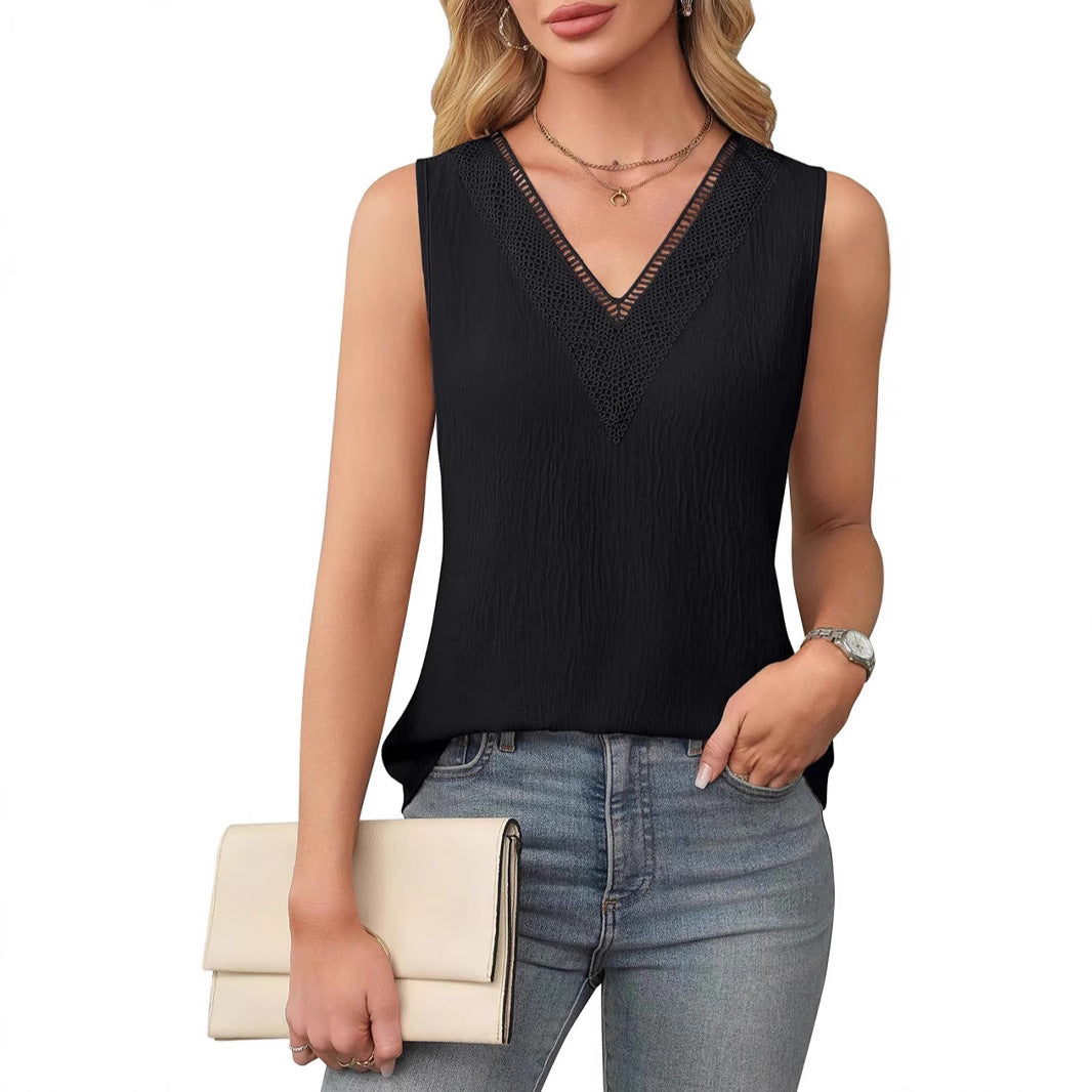 Collar Sleeveless Simple Summer Solid Color Tops