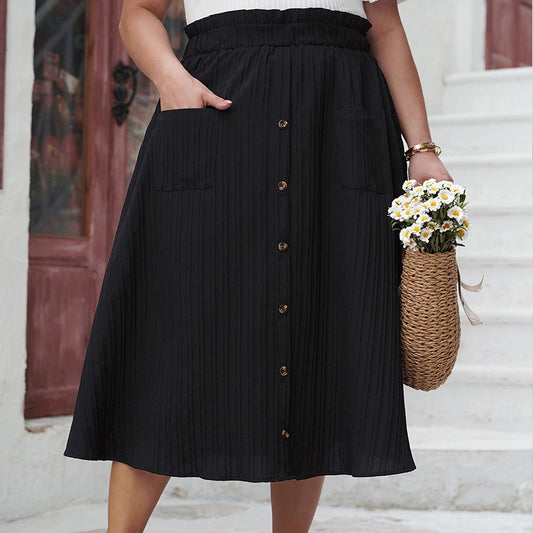 Button High Waist Summer Loose Swing Skirts