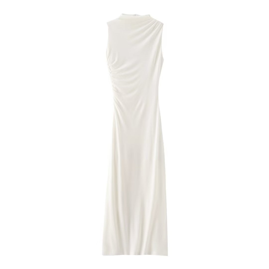 Women's Solid Color Pullover Sleeveless Pleated Decoration Dresses