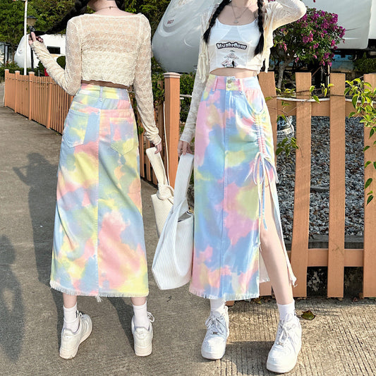 Women's Denim Half Waist Slimming Ethnic Flying Skirts