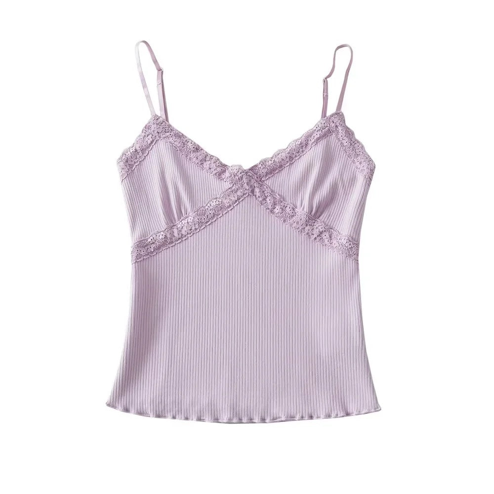 Women's Summer Fresh Lace Edge Sling Stretch Skinny Tops