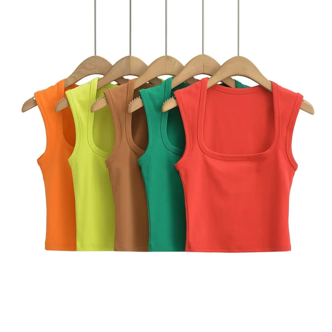 Women's Summer Sexy Deep Square Collar Tight-fitting Tops