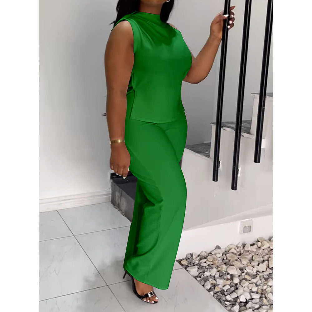 Women's Summer Solid Color Casual Sleeveless Trousers Suits