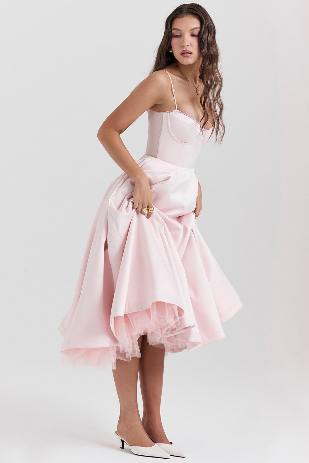 Summer French Style Fishbone Waist Trimming Dresses