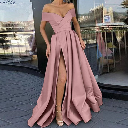 Women's Classic Dress Summer Deep Satin Evening Dresses
