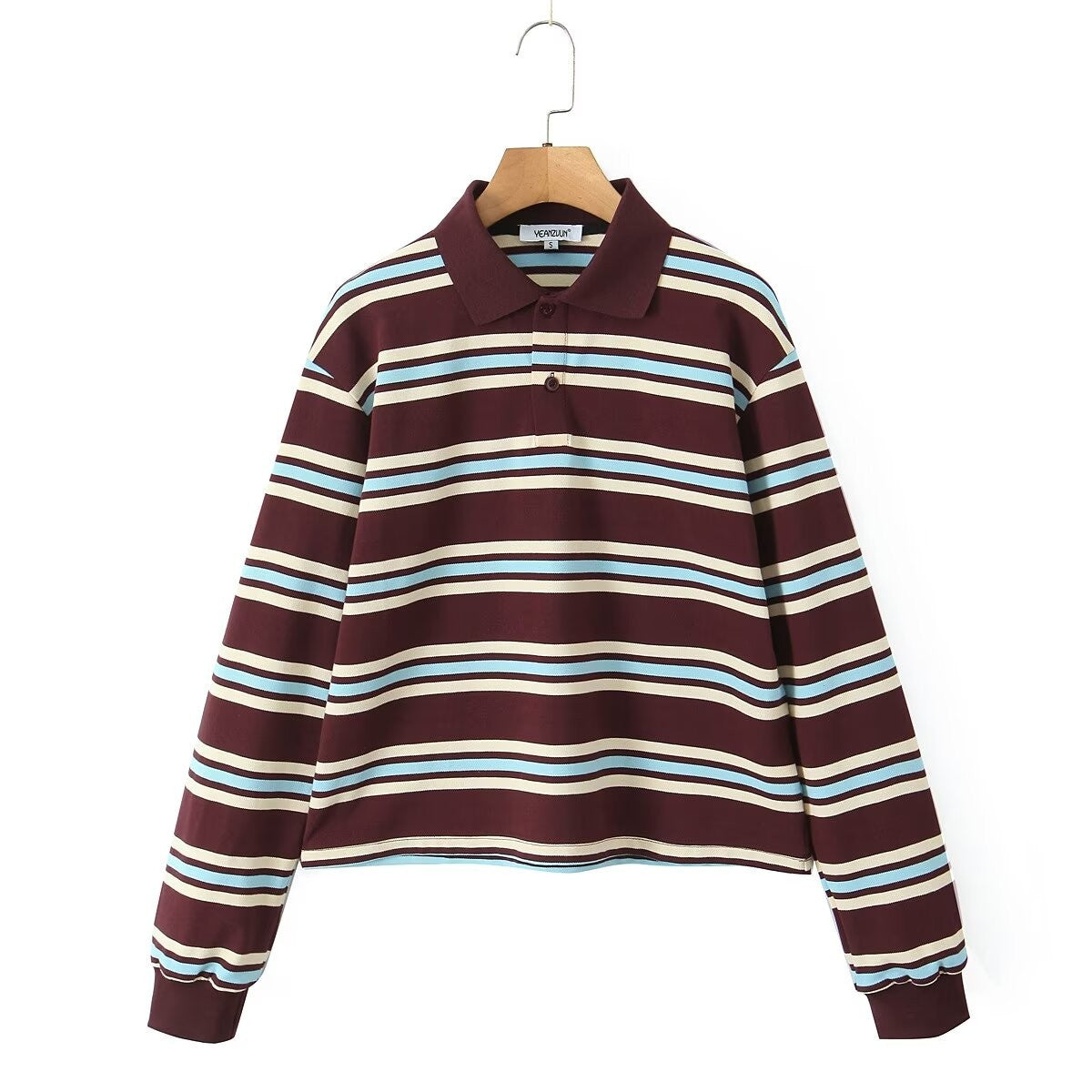Women's Contrast Color Striped Shirt Collar Sleeve Blouses