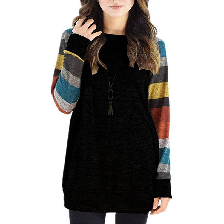 Women's Long Sleeve Color Matching Round Neck Blouses