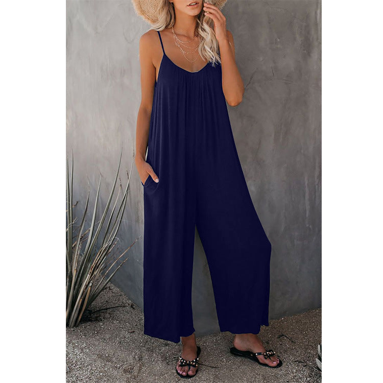 Women's Summer Trousers Solid Color Pocket Loose Pants