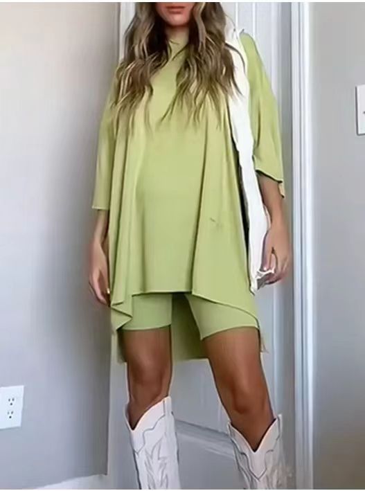 Women's Fashion Solid Color Loose T-shirt Tight Suits