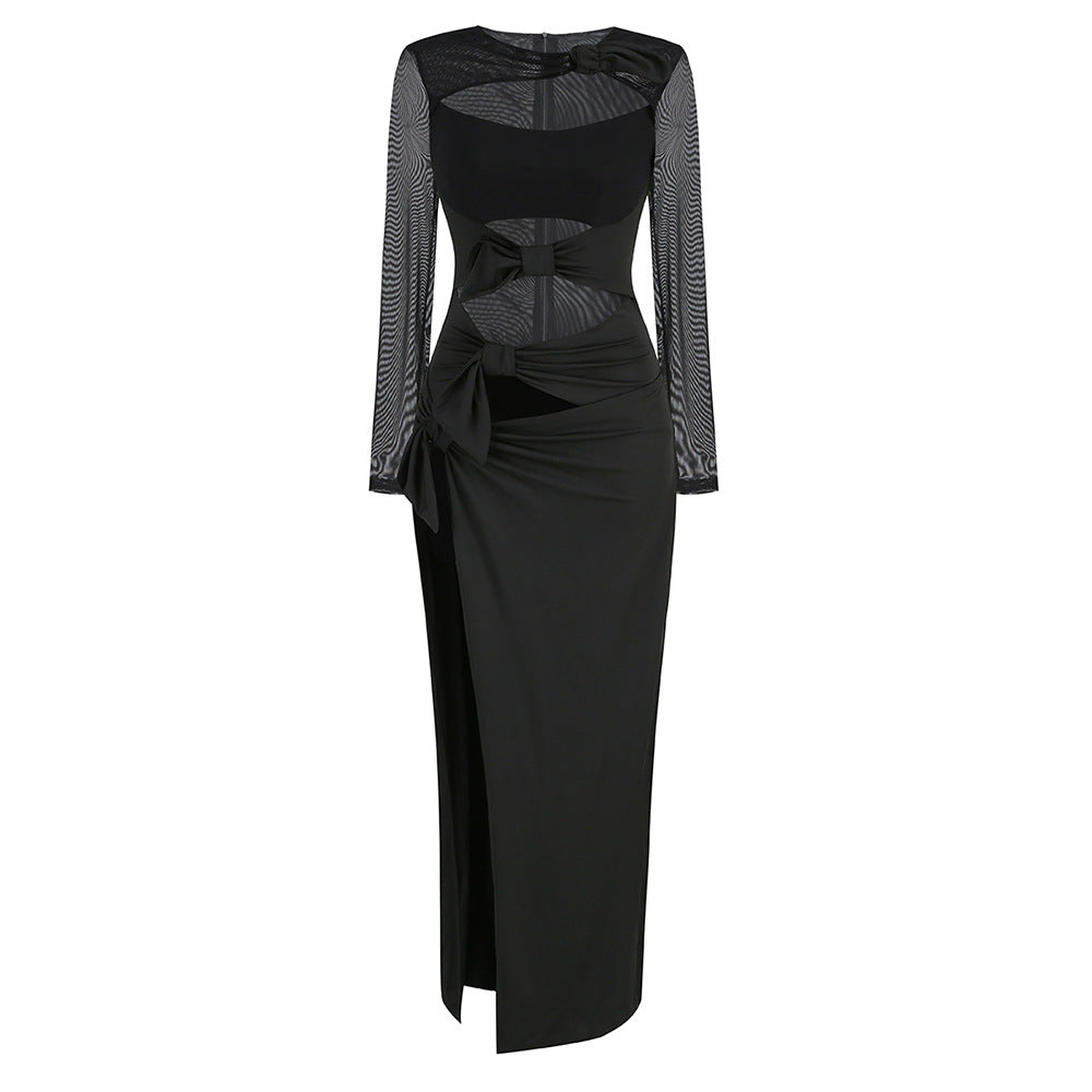 Women's Long-sleeved Dress Long Elegant Low-cut High Dresses