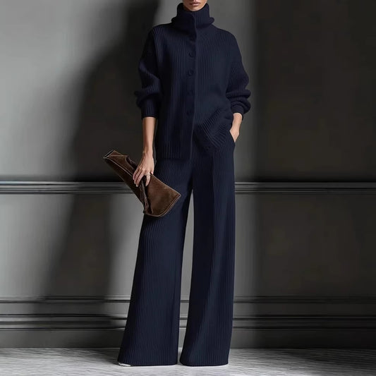 Color Long Sleeve Knitted 2 Piece Fashion Casual Suit