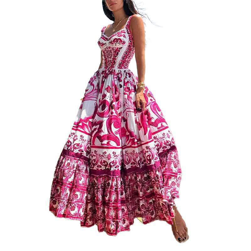 Women's Printed Bohemian Style Sexy Sling Large Dresses