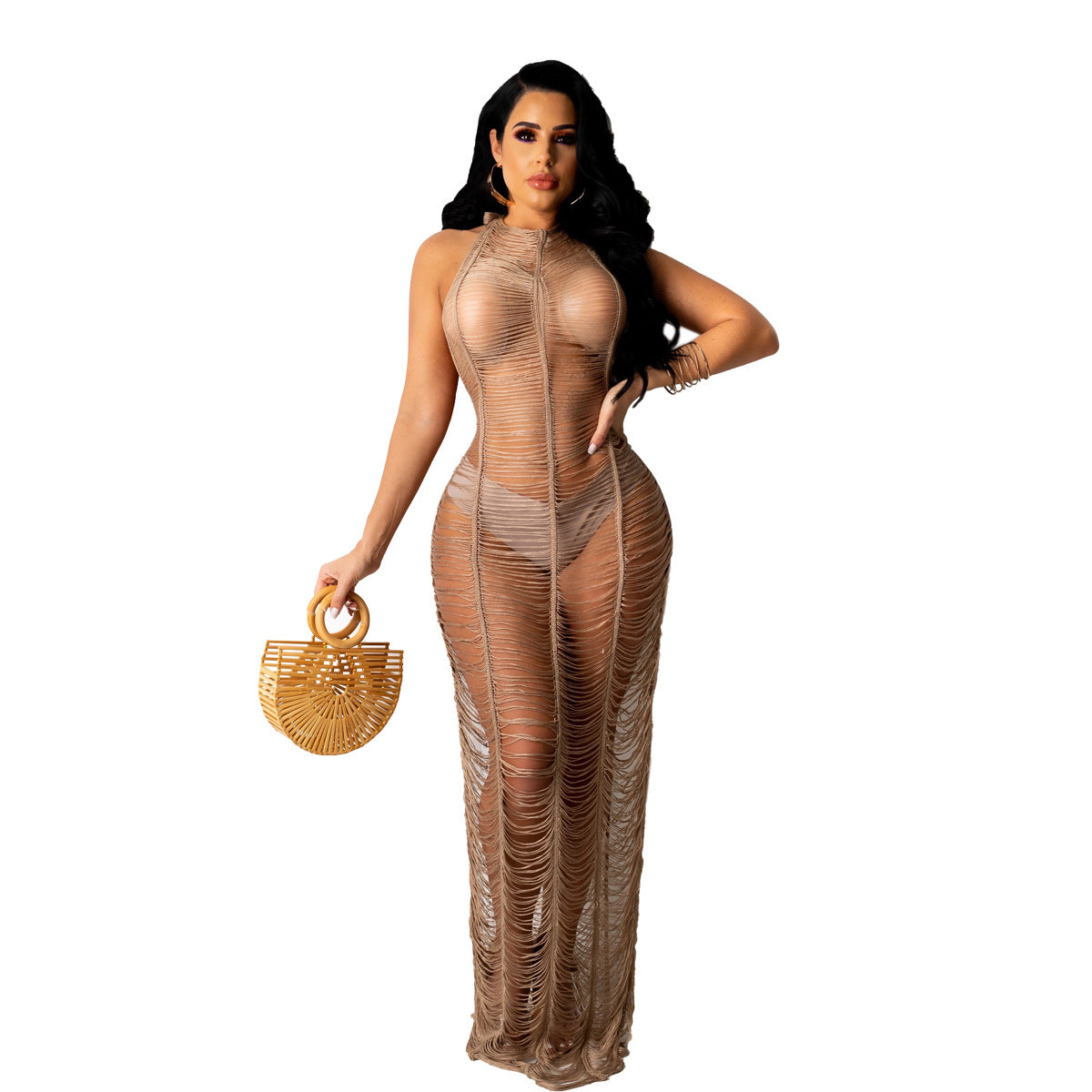 Women's Sexy Solid Color Knitted Beach Dress Dresses