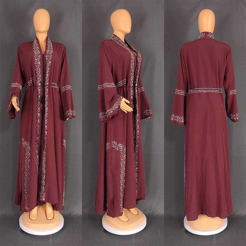 Women's Muslim Robe Arabic Gown Flared Long Dresses
