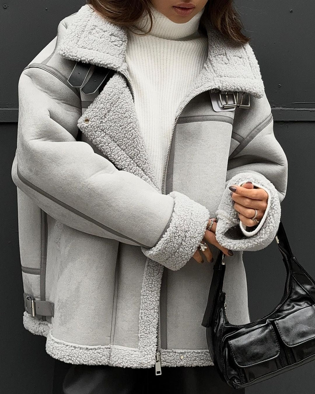 Lamb Wool Design Stitching Street Locomotive Coats