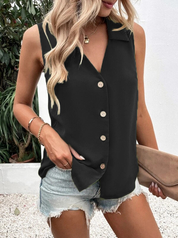 Women's Summer Solid Color Loose Chiffon Shirt Blouses
