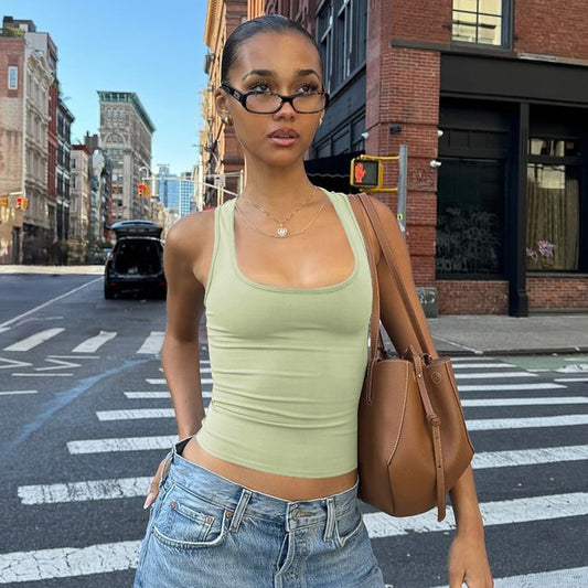 Women's Hot Solid Color Sleeveless Square Collar Inner Wear Base Tops