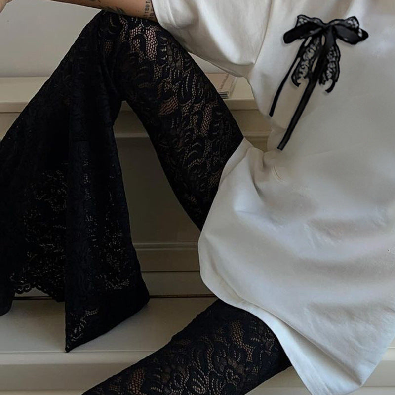 Dark Style Niche Sexy Lace High Waist Bell-bottom American Pants