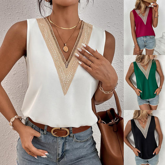 Collar Sleeveless Simple Summer Solid Color Blouses