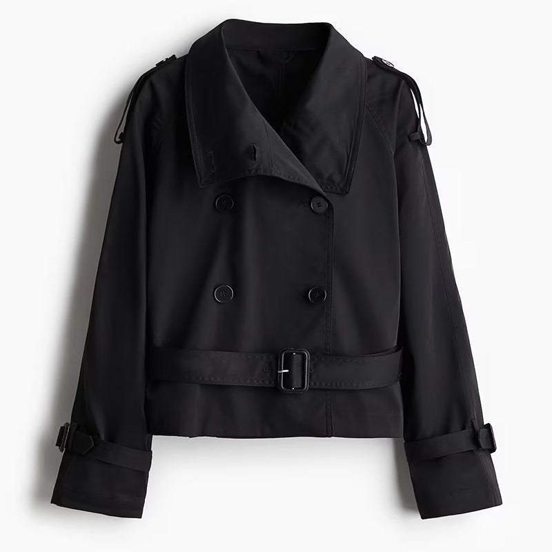 Women's High-grade Stand Collar Double Breasted Belt Coats
