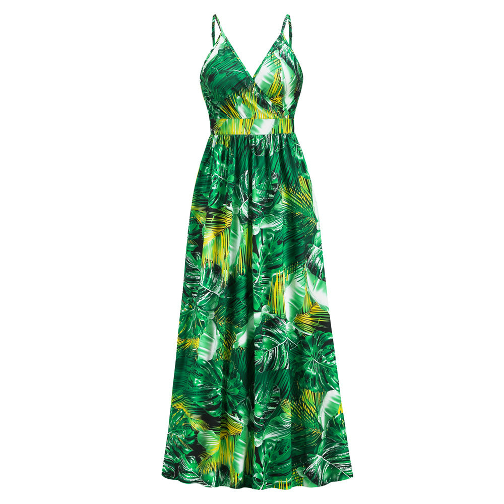 Women's Bohemian Printed Maxi Dress Sexy Strap Dresses