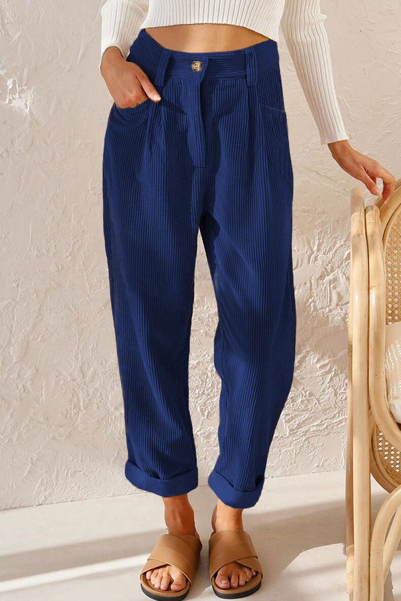 Women's Casual Solid Color Corduroy Loose Straight Pants