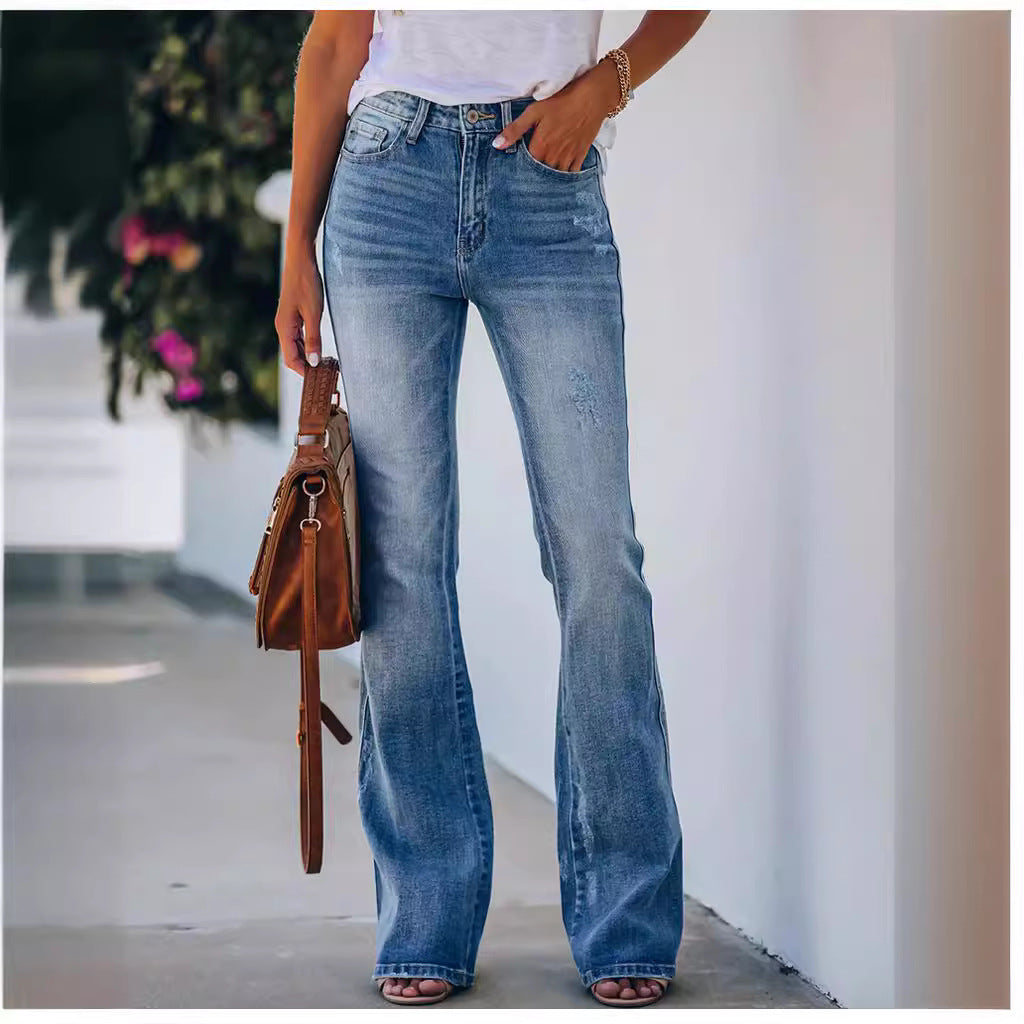Women's Temperament Commute Ripped Bootleg Washed Stretch Jeans