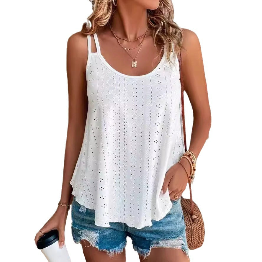 Women's Round Neck Jacquard Inner Match Sleeveless Blouses