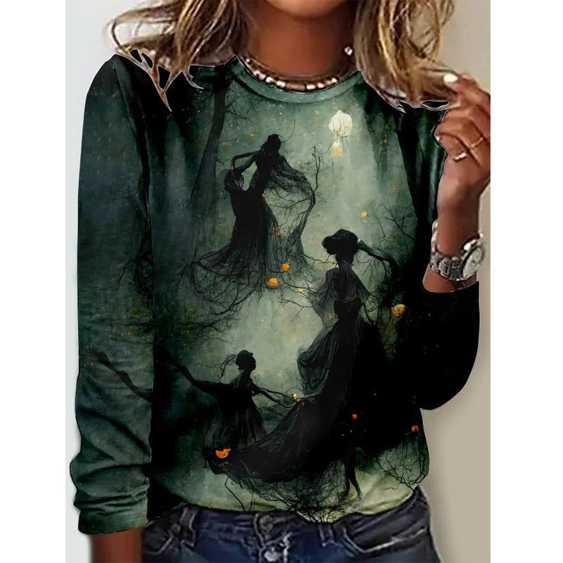 Women's Long Sleeve Printed Crew Neck T-shirt Blouses