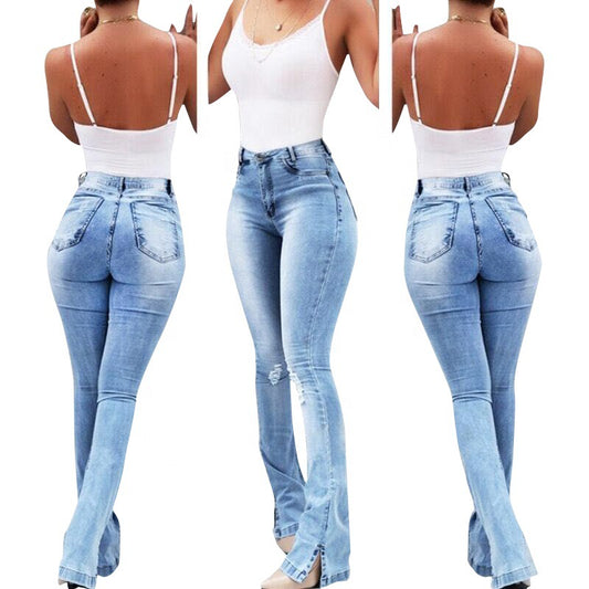 Women's Spring Fashion Stretch Split Flared High Jeans