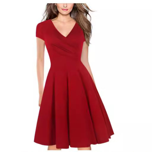 Women's Solid Color Slimming Waist Pleated Holiday Dresses