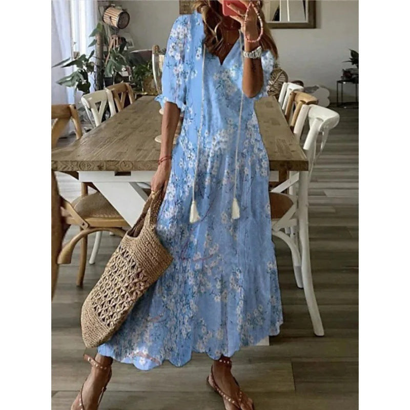 Casual Sweet Loose Printed Tassel Long Dresses