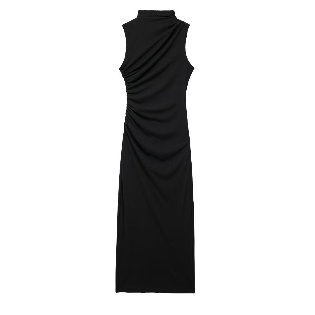 Women's Solid Color Pullover Sleeveless Pleated Decoration Dresses