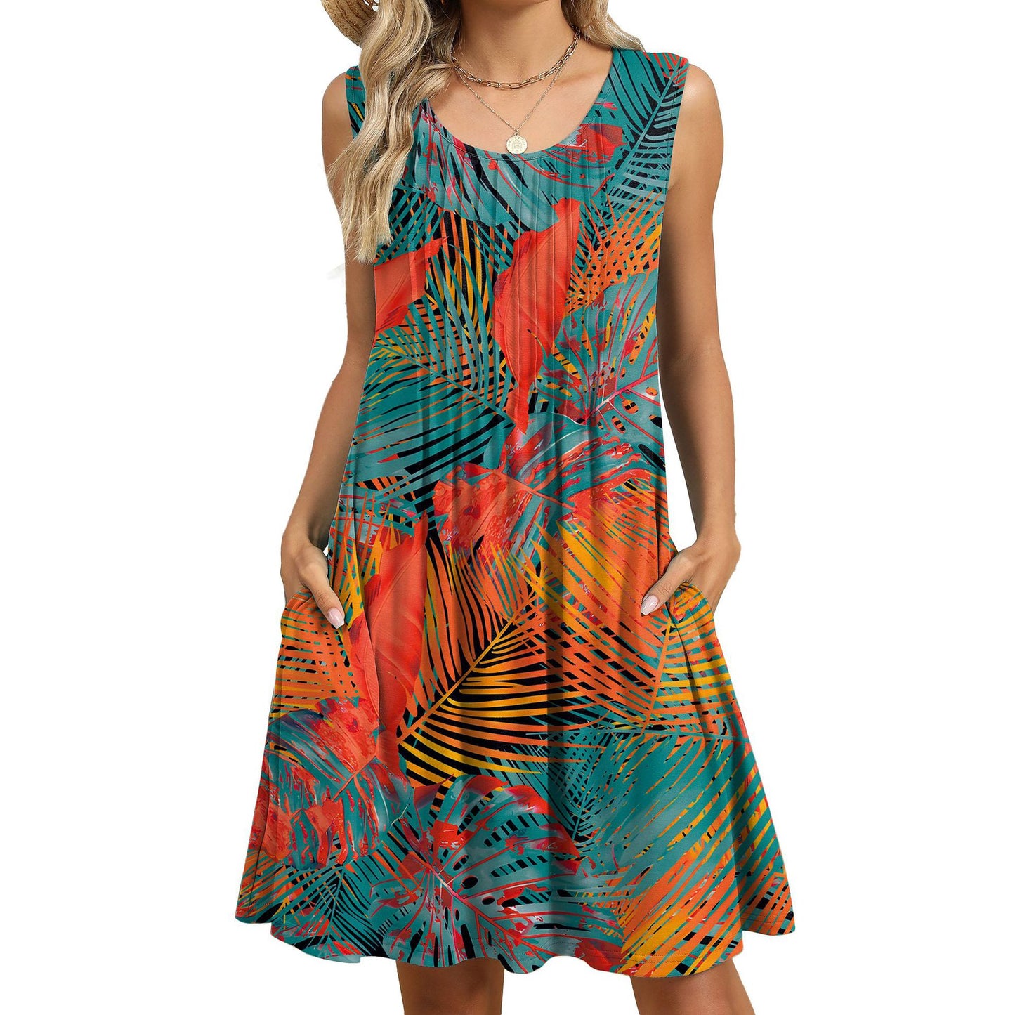 Women's Classic Printed Loose Pockets Dress Dresses