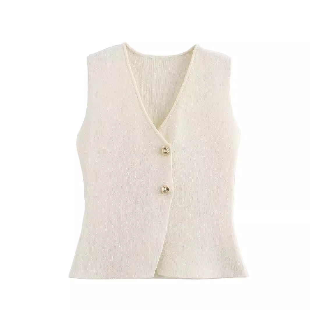 Women's Knitted Fashion Casual Button Gold Tops