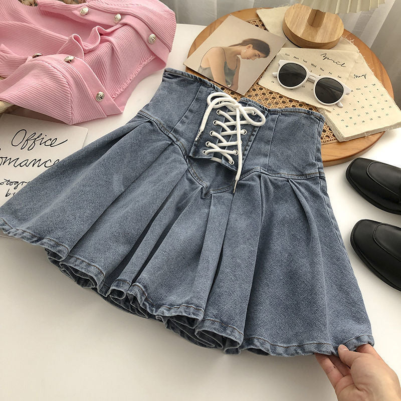 Pleated Denim A- Line Summer Small Skirts