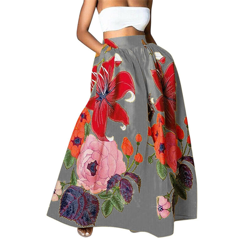 Women's High Waist Holiday Large Swing Pocket Skirts