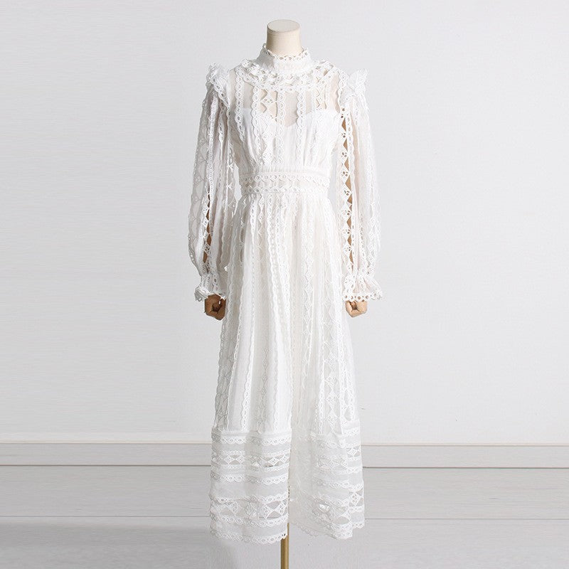 Style Summer Stand Collar Long Sleeve Lining Dresses