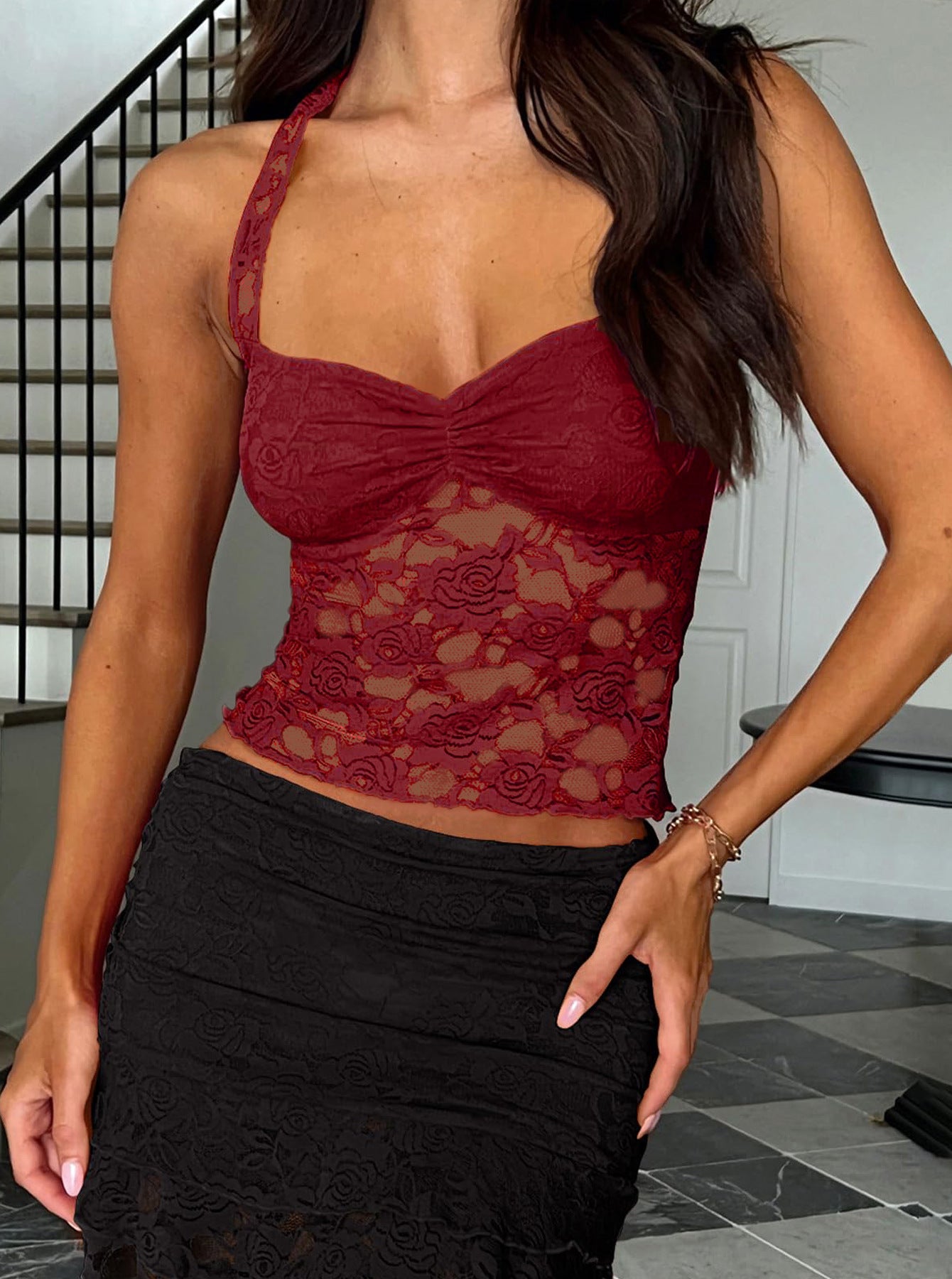Women's Hollow Out Lace Sexy Suspenders Exposed Tops