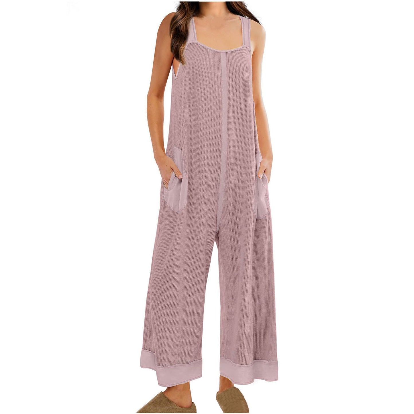 Women's Casual Loose Sleeveless One-piece Stitching Trousers Jumpsuits