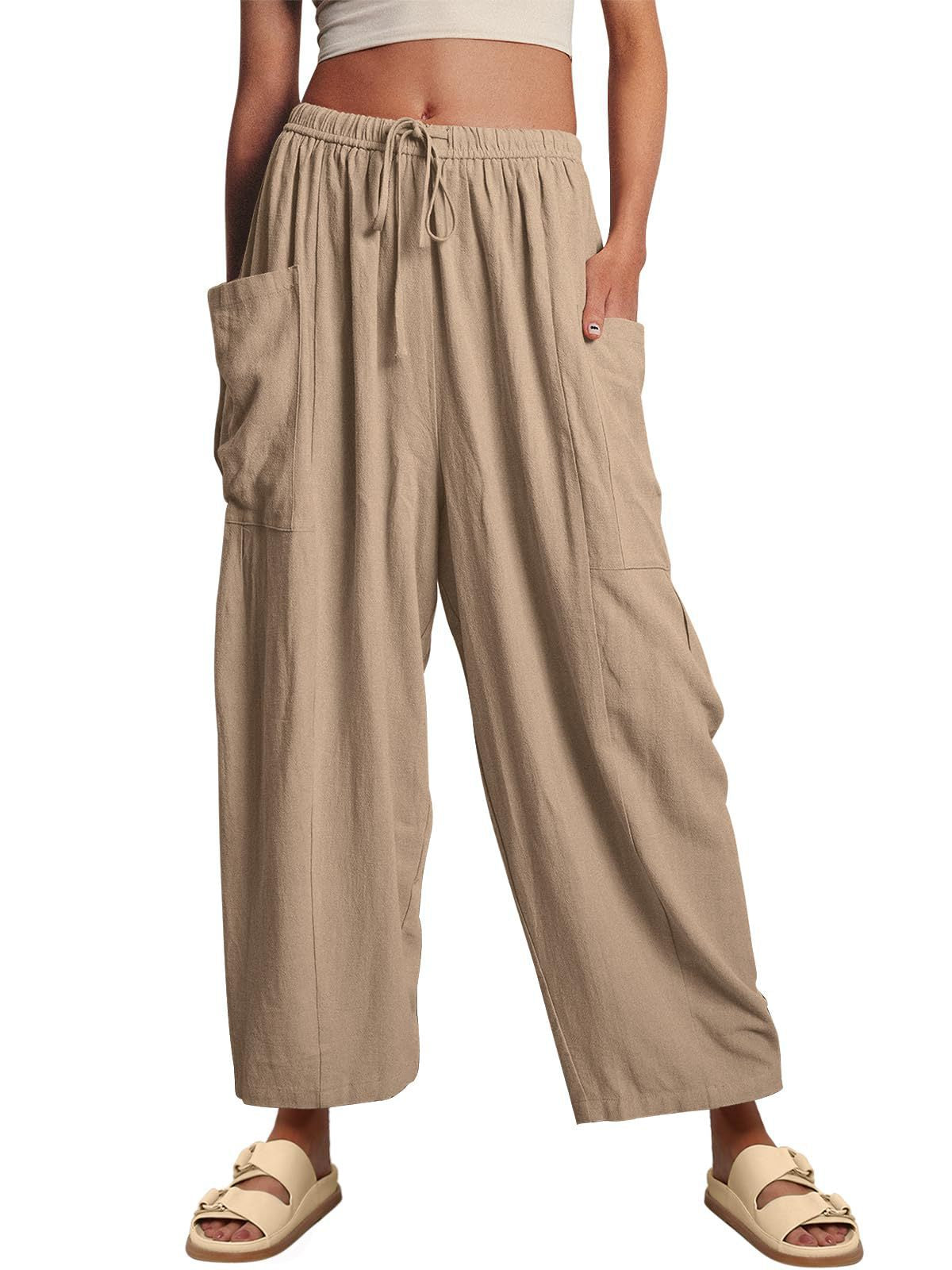 Elastic Waist Pleated Loose Casual Cotton Pants