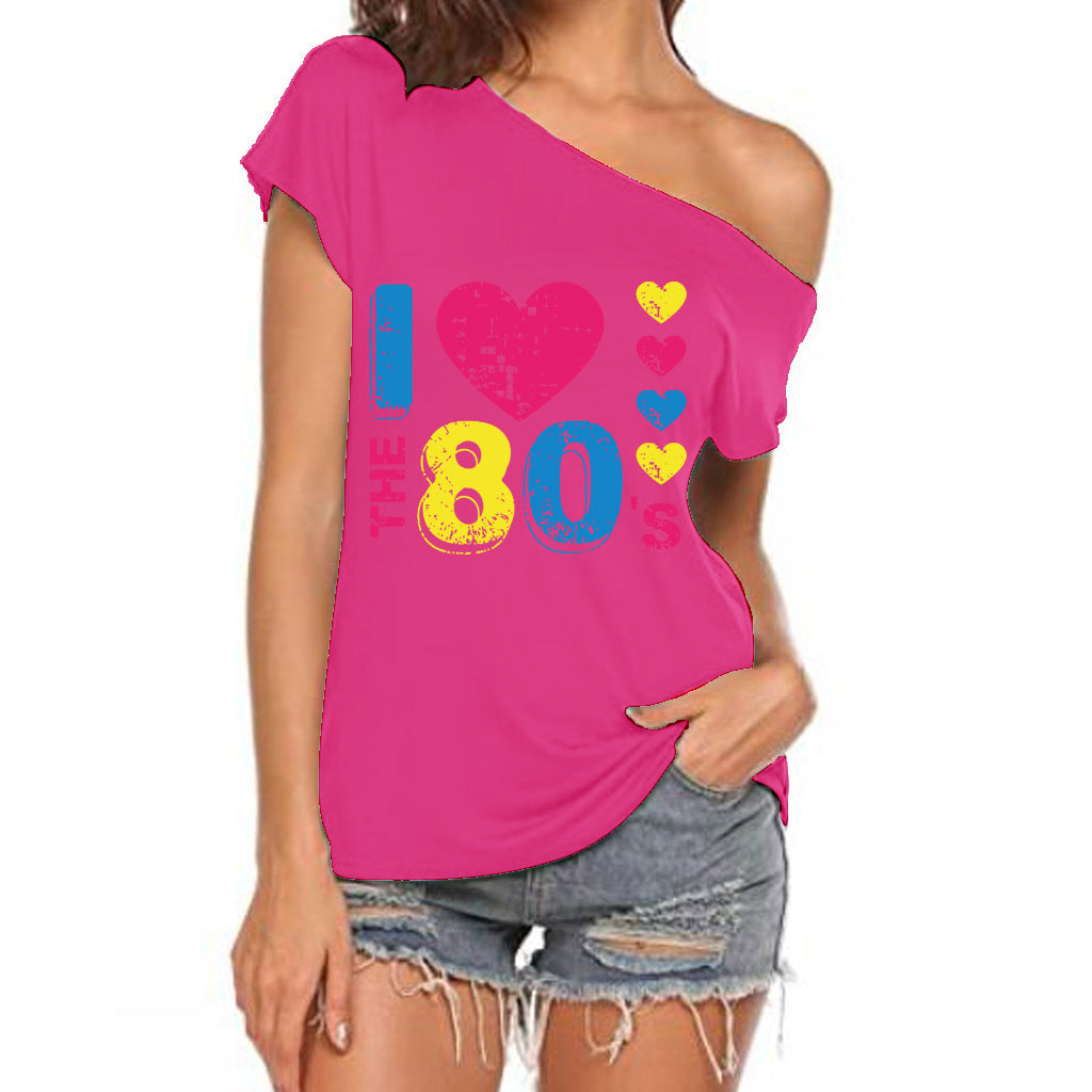 Women's Diagonal Collar Strapless Sexy Irregular Short-sleeved Blouses