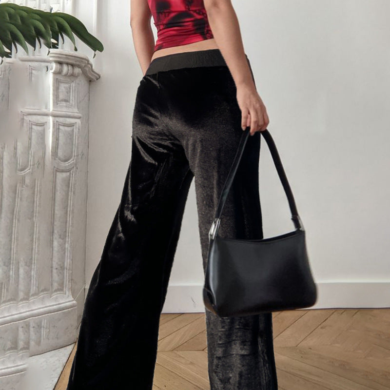 American Street Style Hot Rhinestone Rowan Waist Veet Casual Pants