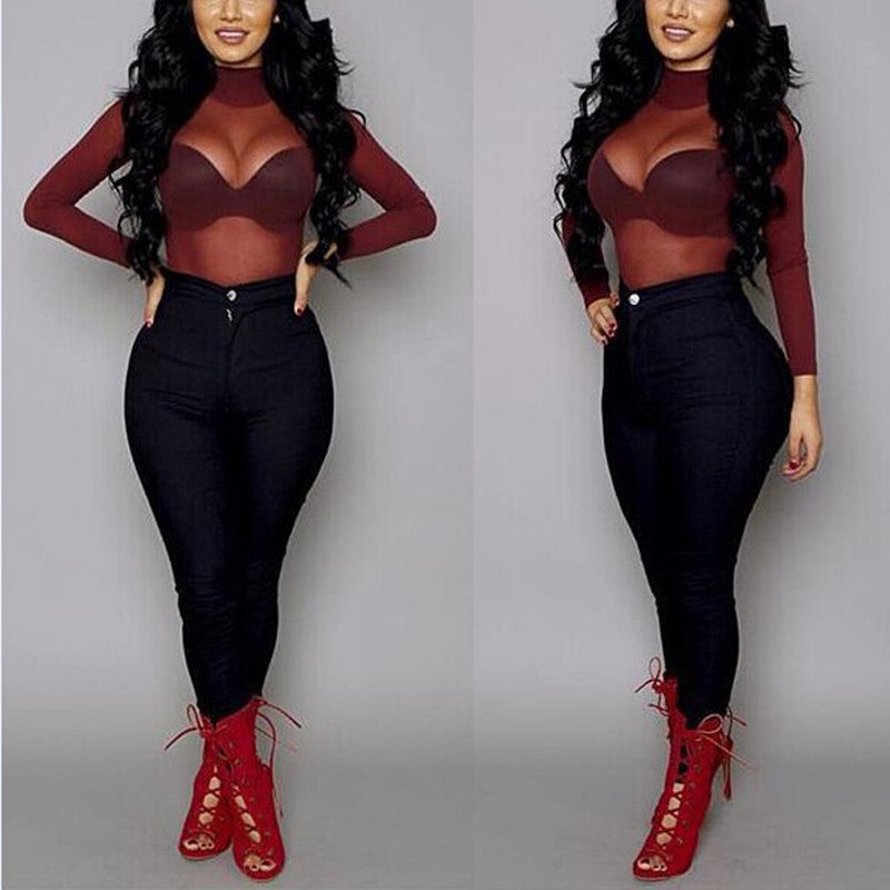 Women's Tight Sexy Mesh Bottoming Shirt Transparent Long Sleeve Blouses