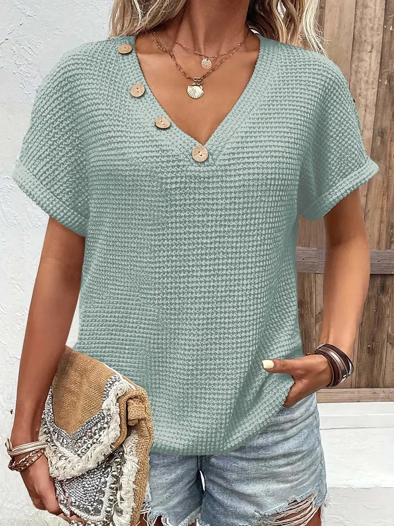 Women's Knitted T-shirt Fashion Clinch Sleeve Blouses