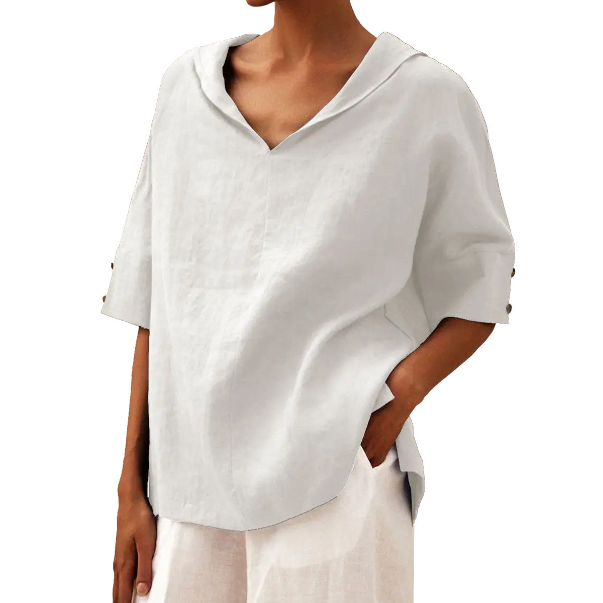 Women's Solid Color Cotton Linen Hoodie T-shirt Blouses