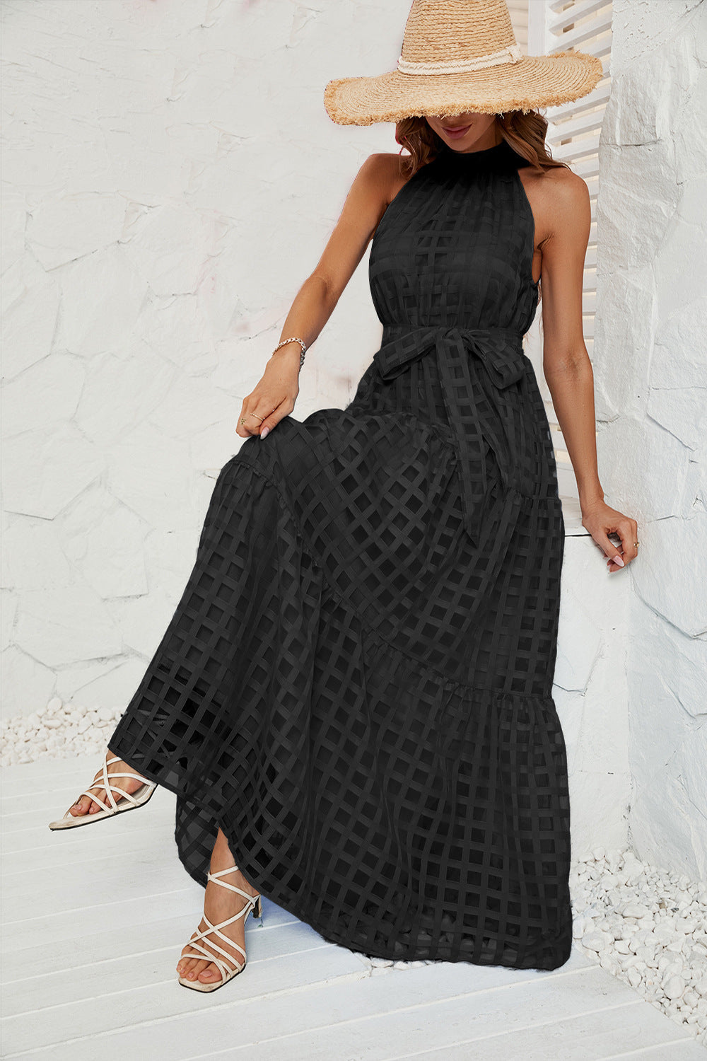 Women's Summer Halter Ruffled Long Dress Dresses