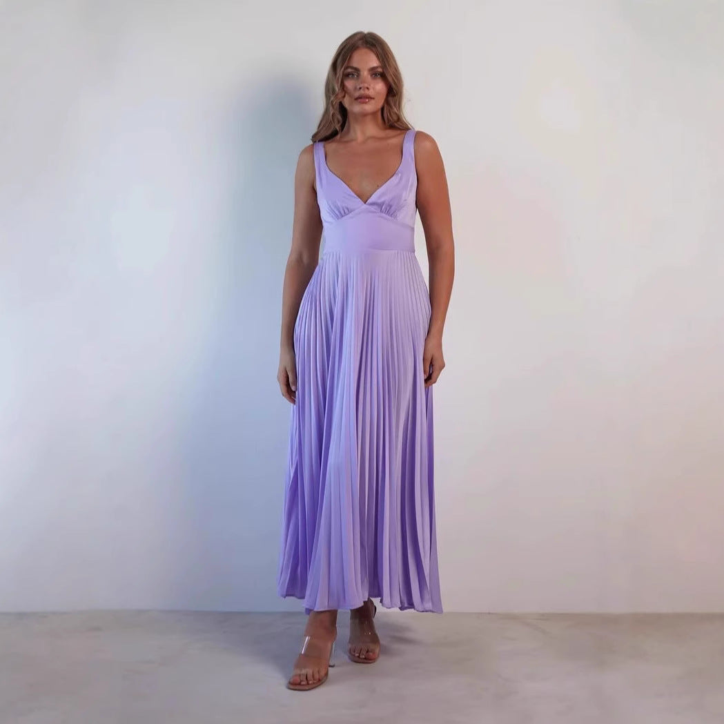 Women's Fashion Wear Solid Color Pleated Sexy Dresses
